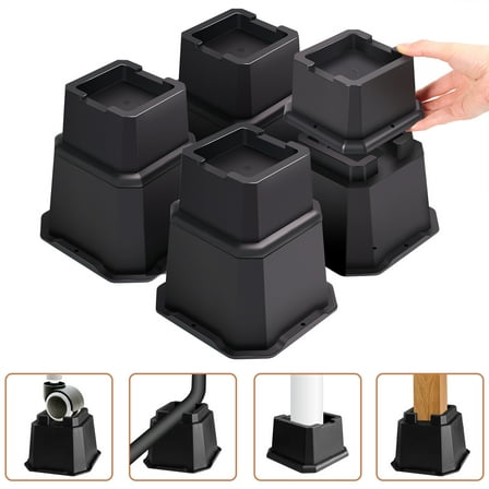 SEISSO 8-Pack Off-White Bed Risers, Stackable, Adjustable 1.9 or 3.2 in ...