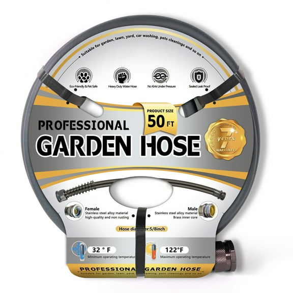 Sunifier Heavy Duty Garden Hose 5/8" x 50 FT, Hybrid Flexible Water Hose, Kink Free,Lightweight, Leakproof Garden Hose for Outdoor,Backyard, Lawn, Car Wash,Burst 500 PSI