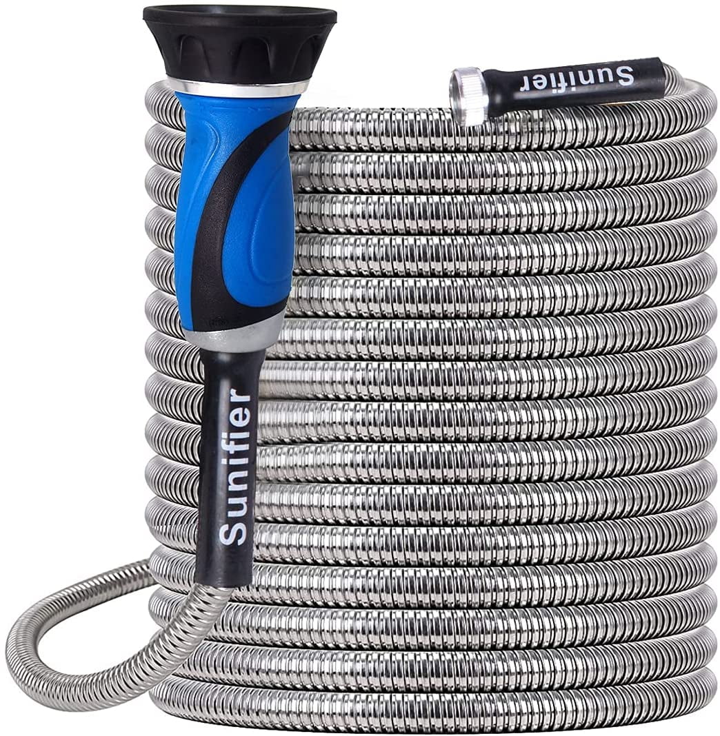 Sunifier Metal Garden Hose 30 ft Flexible Stainless Steel Garden Hose , Heavy Duty Water Hose