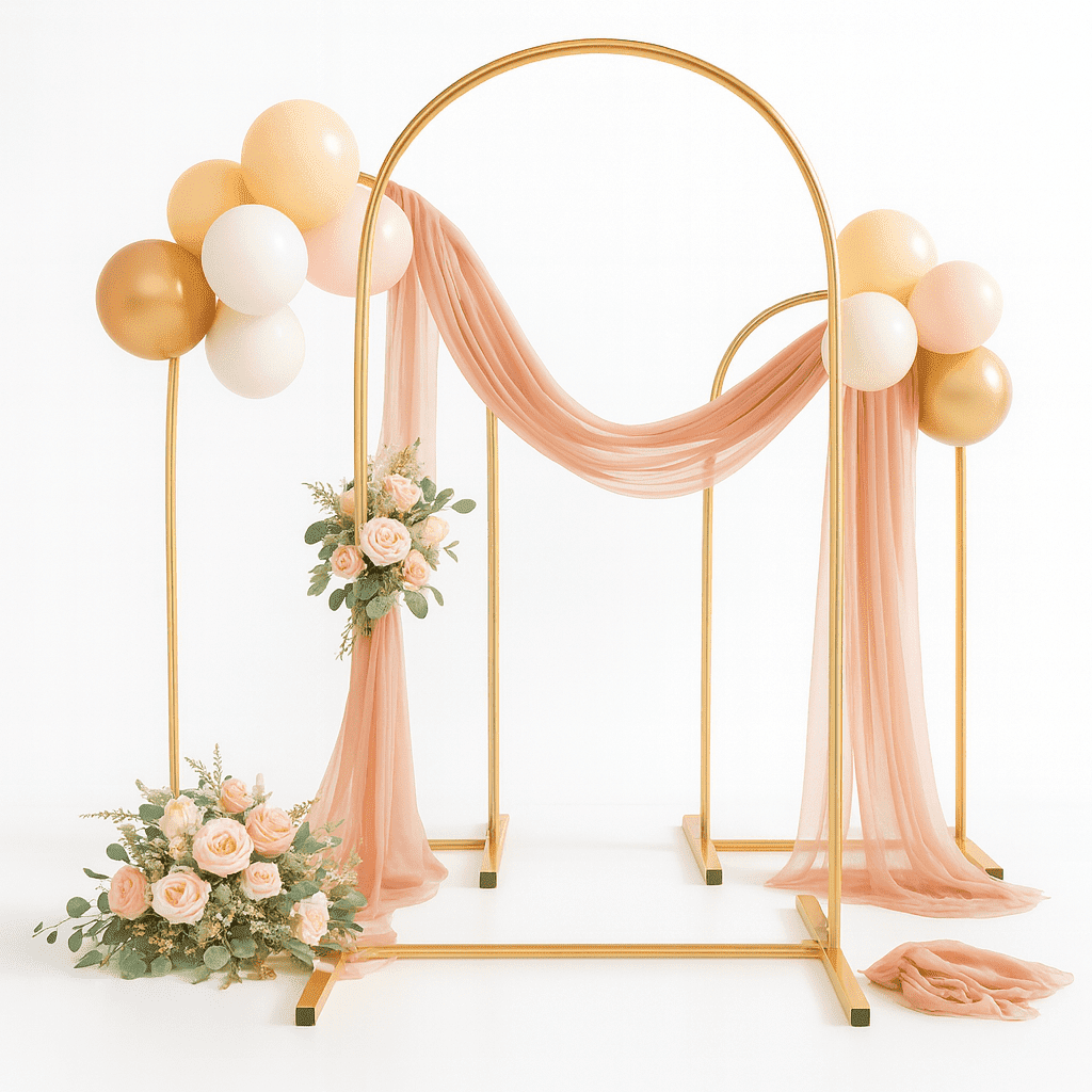 Sunifier Metal Wedding Arch Backdrop Stand Set of 3 (6ft,6.6ft,7.2ft) with 2 Table Runners, Gold Arch Stand Frame for Birthday Party Wedding Baby Shower Decoration (Gold, 6ft+6.6ft+7.2ft)