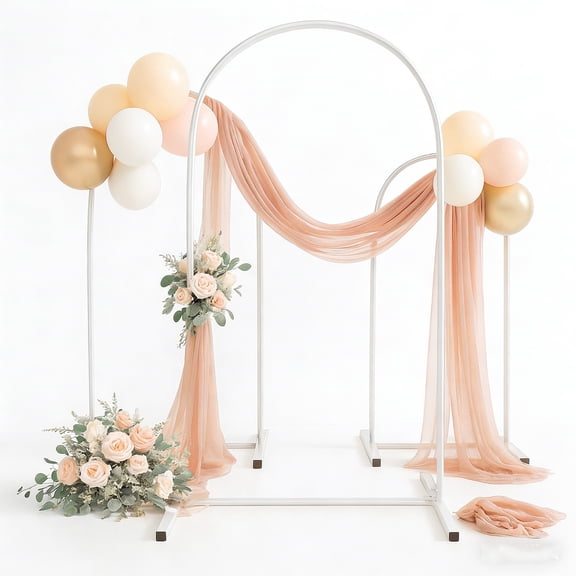 Sunifier Metal Wedding Arch Backdrop Stand Set of 3 (6ft,6.6ft,7.2ft) with 2 Table Runners, White Arch Stand Frame for Birthday Party Wedding Baby Shower Decoration (White, 6ft+6.6ft+7.2ft)