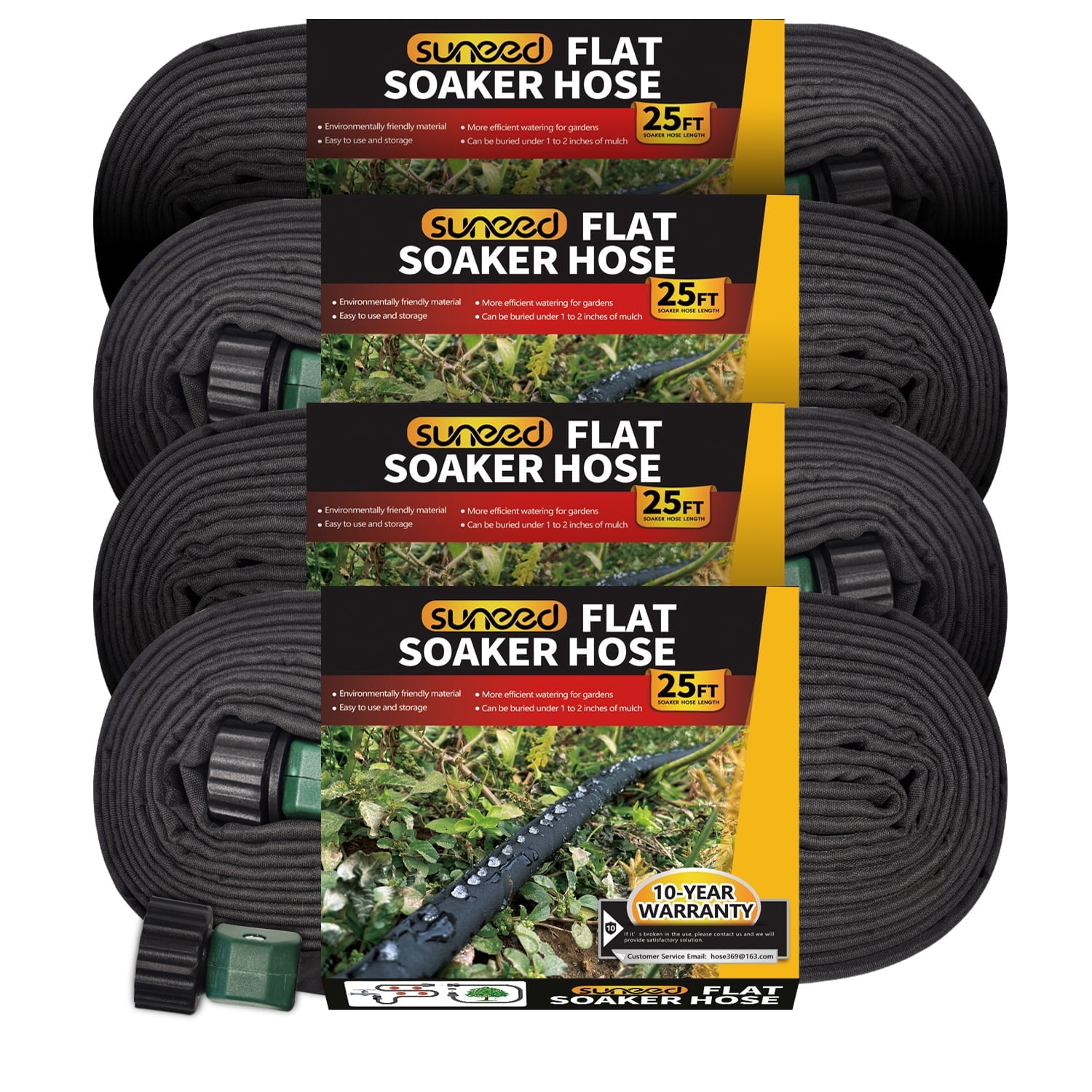 Sunifier Soaker Hoses 25 FT 4 Pack for Garden Beds,Linkable Drip Irrigation Hose Save 80% Water,  Garden Soaker Hoses with Heavy Duty & Easy to Install