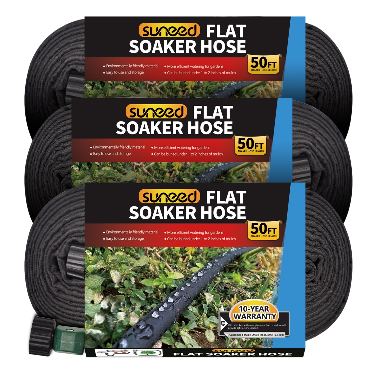 Sunifier Soaker Hoses 50 ft 3 Pack for Garden Beds,Linkable Drip Irrigation Hose Save 80% Water,  Garden Soaker Hoses with Heavy Duty & Easy to Install