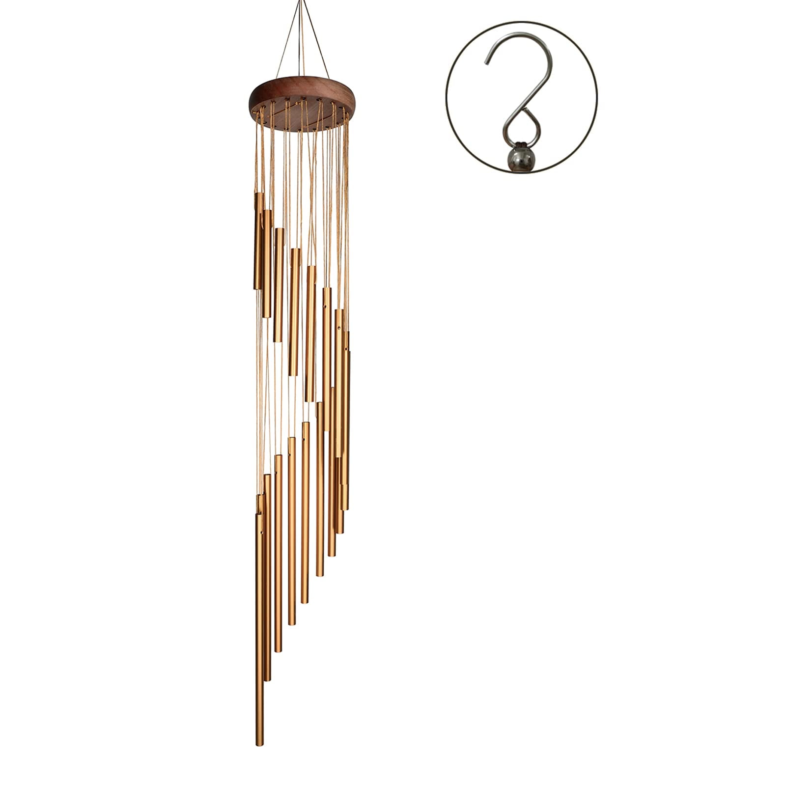 Golden Pine Wood and Aluminum 36'' Outdoor Wind Chimes