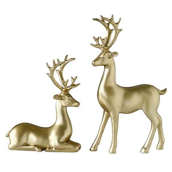 Sunisery 2 Pcs/Set Rustic Reindeer Elk Figurines, Seated and Standing Deer Christmas Decorations, Home Office Desk Decor