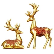 Sunisery 2 Pcs/Set Rustic Reindeer Elk Figurines, Seated and Standing Deer Christmas Decorations, Home Office Desk Decor