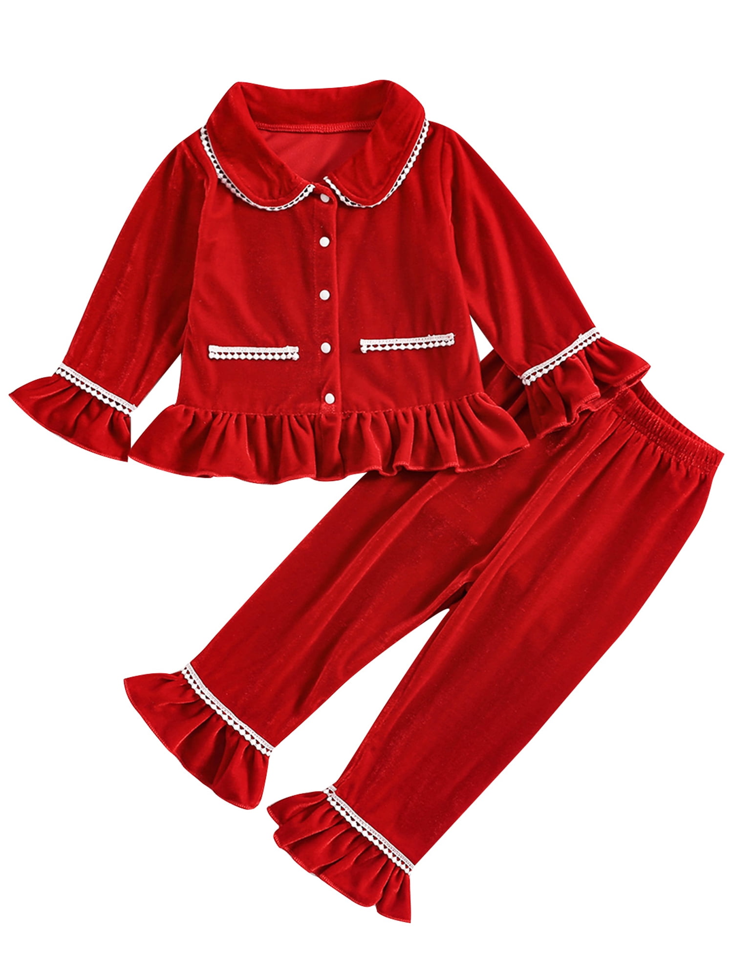 Sunisery 2Pcs Baby Girl Christmas Pajamas Set Button Down Shirt Tops