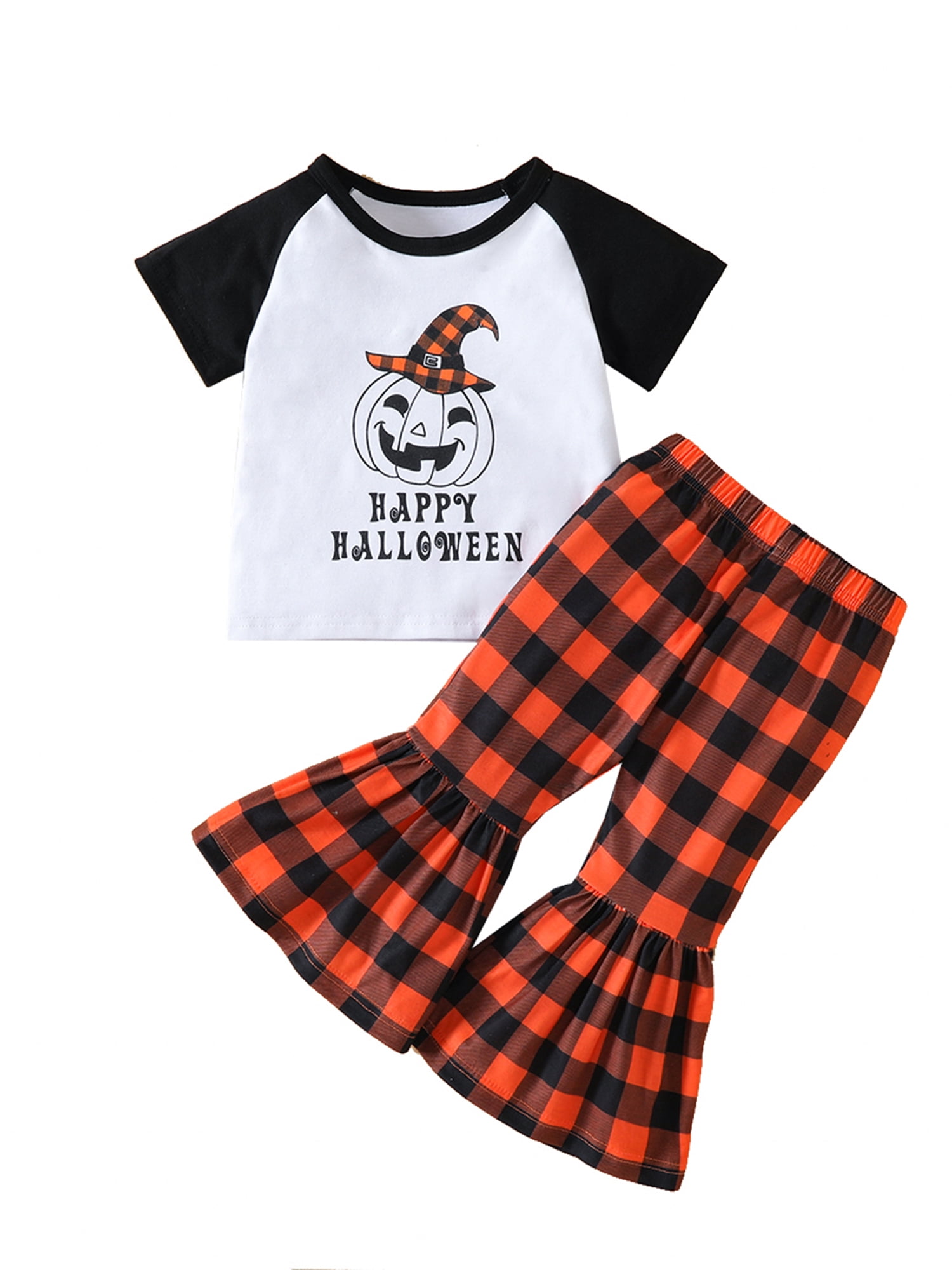 Sunisery 2Pcs Kids Little Girls Halloween Pants Sets Letters Pumpkin