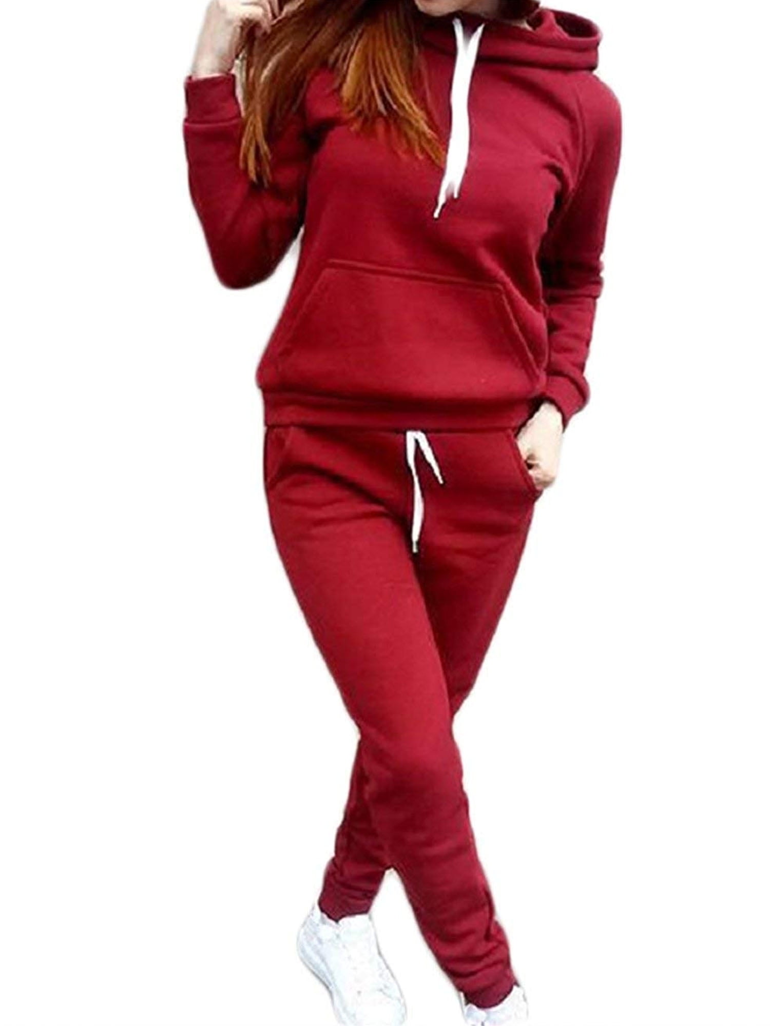 2Pcs Women's Jogger Casual Tracksuit Hoodie Sweatshirt + Pants Sets Sportswear