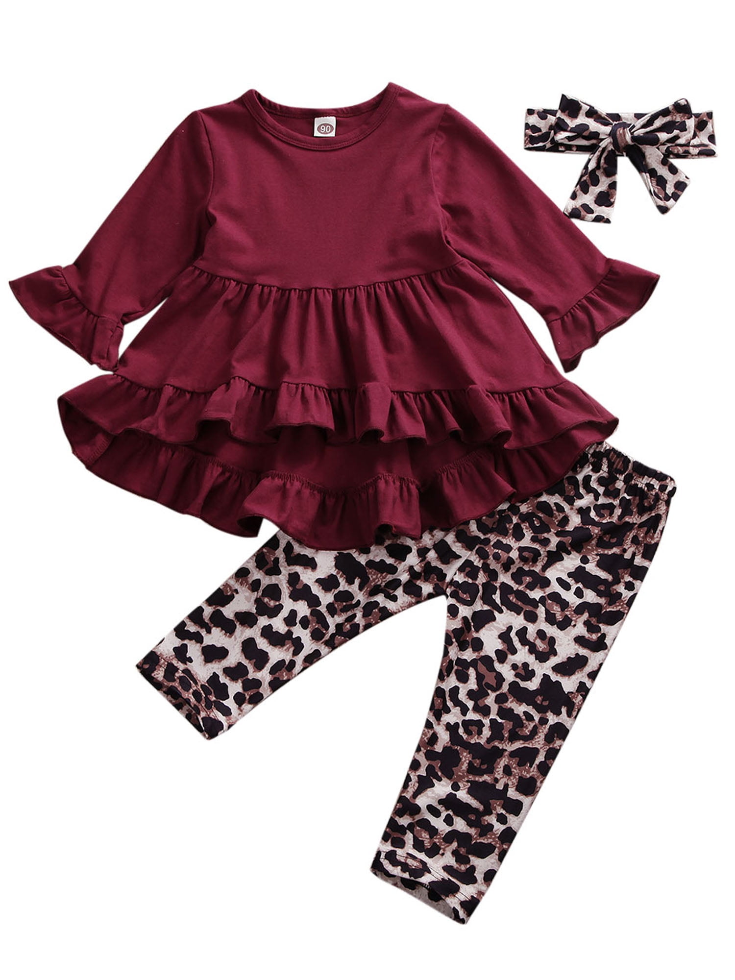 Sunisery 3Pcs Kids Toddler Baby Girl Long Sleeve TShirt Tops+Leopard