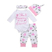 Sunisery 4Pcs/Set Newborn Baby Girl Clothes Long Sleeve Romper Bodysuit and Pants Outfit Set, 0-3 Months