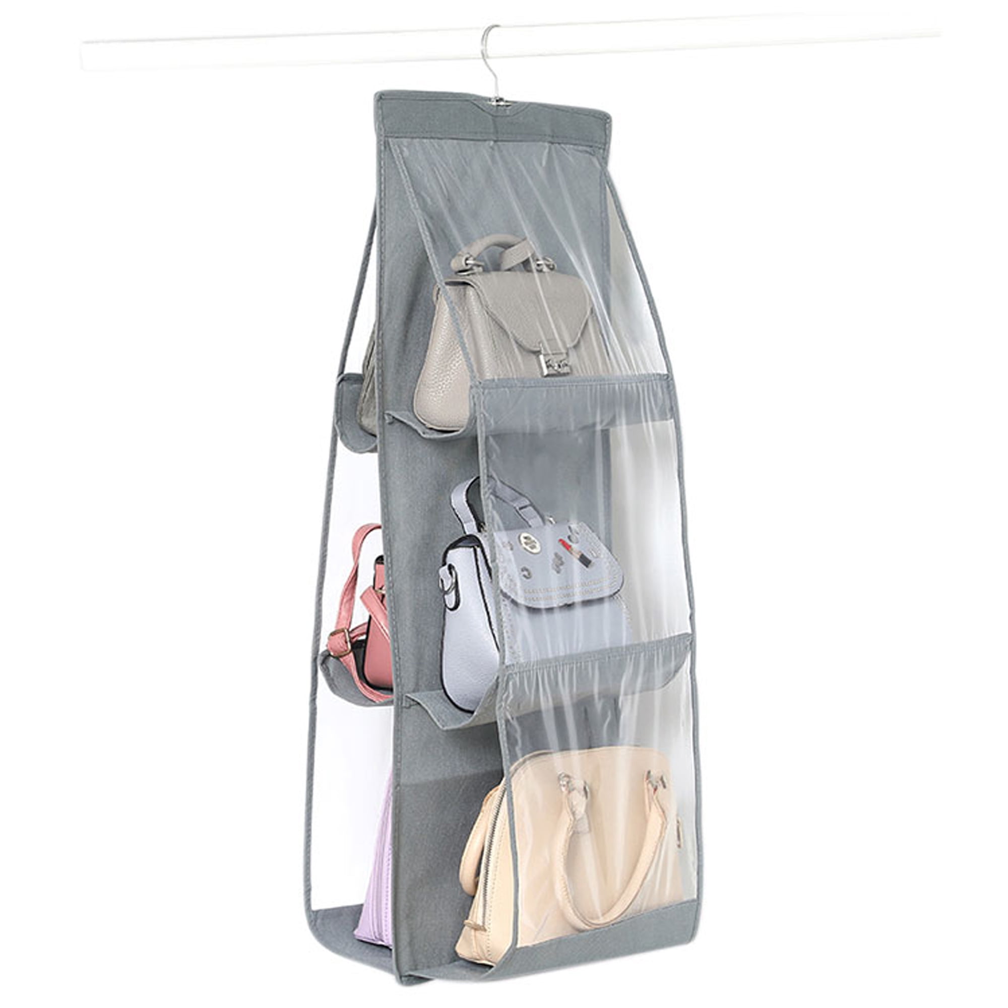 6 Pocket Large Clear Shelf Bags Purse Handbags Hanging Bag Organizer Door Storage  Closet Hanger