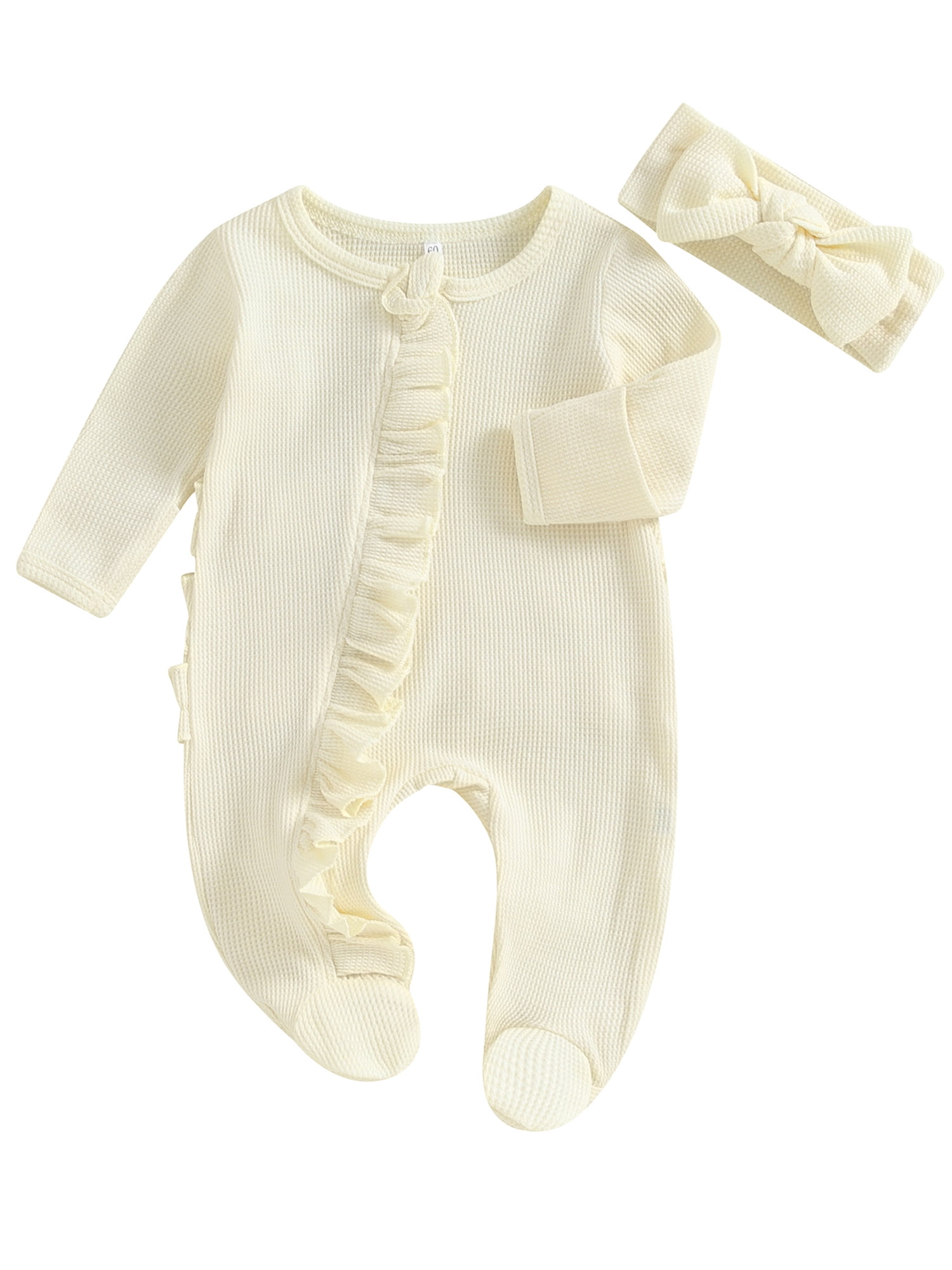 Sunisery Baby Girl Footie Romper Waffle Knit Romper Zippers Onesie