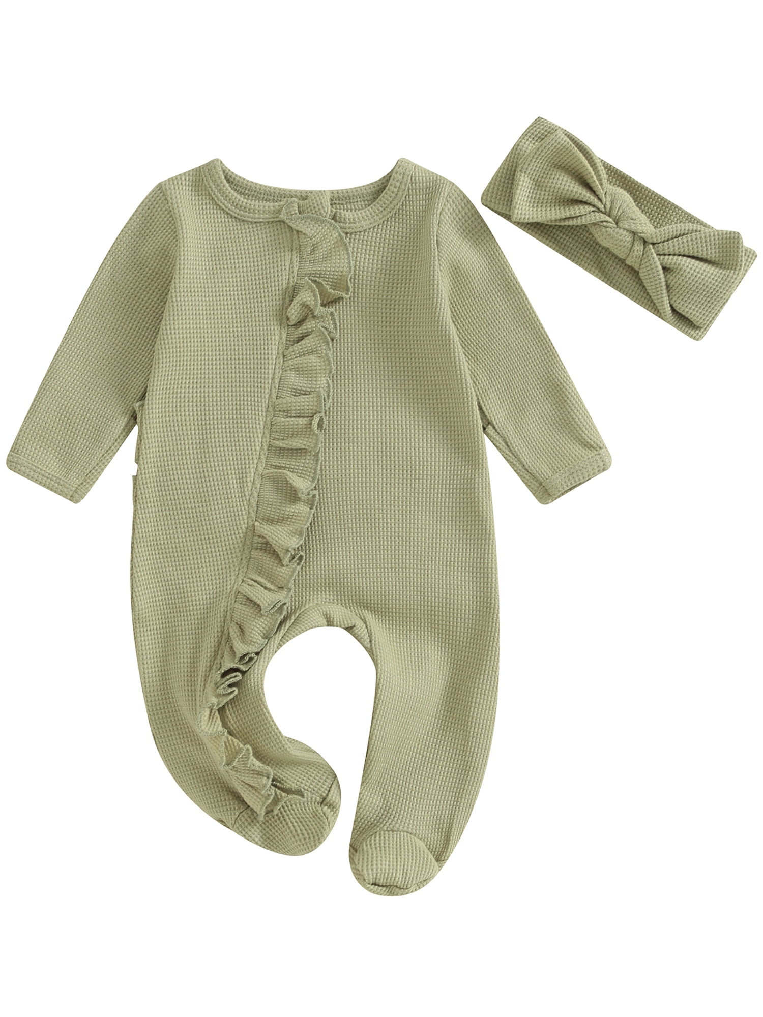 Sunisery Baby Girl Footie Romper Waffle Knit Romper Zippers Onesie