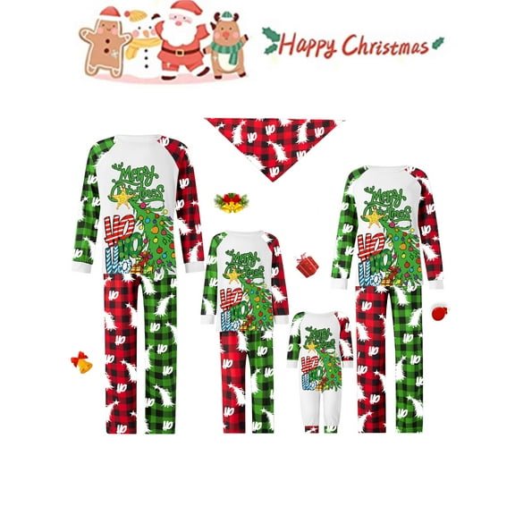 Sunisery Christmas Family Matching Pajamas Sets Christmas Tree Print Holiday Xmas Pjs Sleepwear for Family Adults Kids Baby