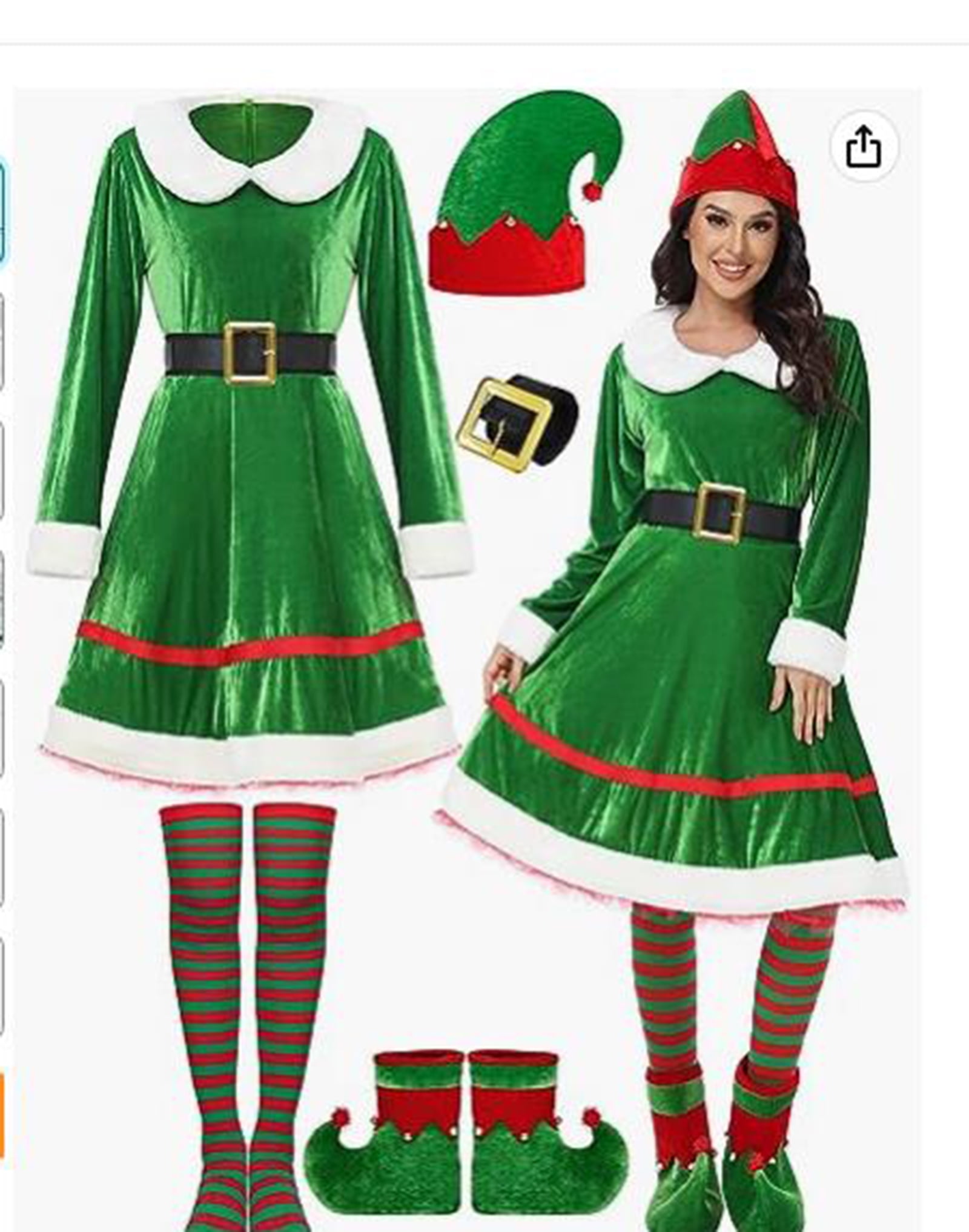 Sunisery Christmas Women Girl Elf Costume Outfits Hat Boot Belt Dress Stocking Cosplay Outfits 1473
