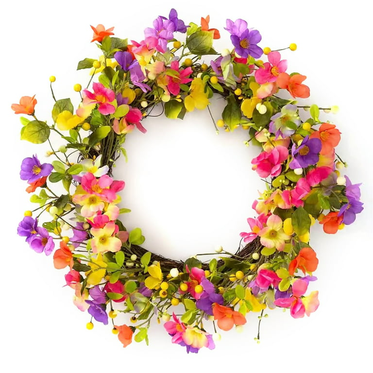 Sunisery Colorful Spring Summer Wreath For Front Door，Texas Wildflower  Garland For Home Decor And Festival Celebration 