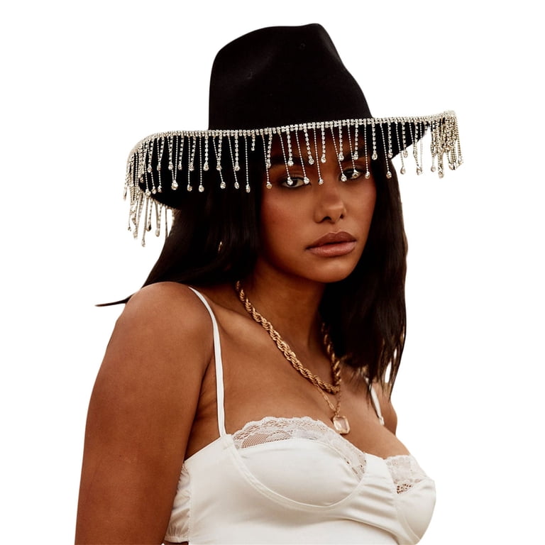 Sunisery Cowboy Hat for Women Wide Brim Rhinestone Tasseled Cowgirl Hat for  Cosplay Fancy Dress Party Role Play Cosplay Birthday Party - Walmart.com