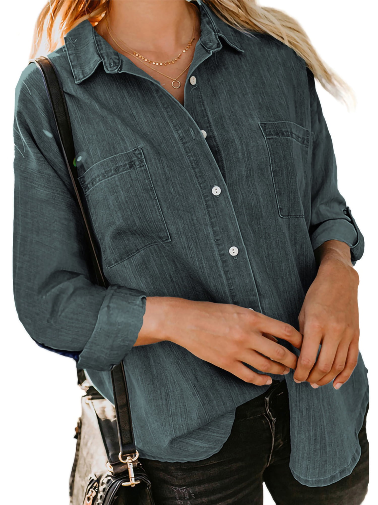 Sunisery Women's Denim Jacket, Long Sleeve Button Down Jean Casual Jacket  with Pockets