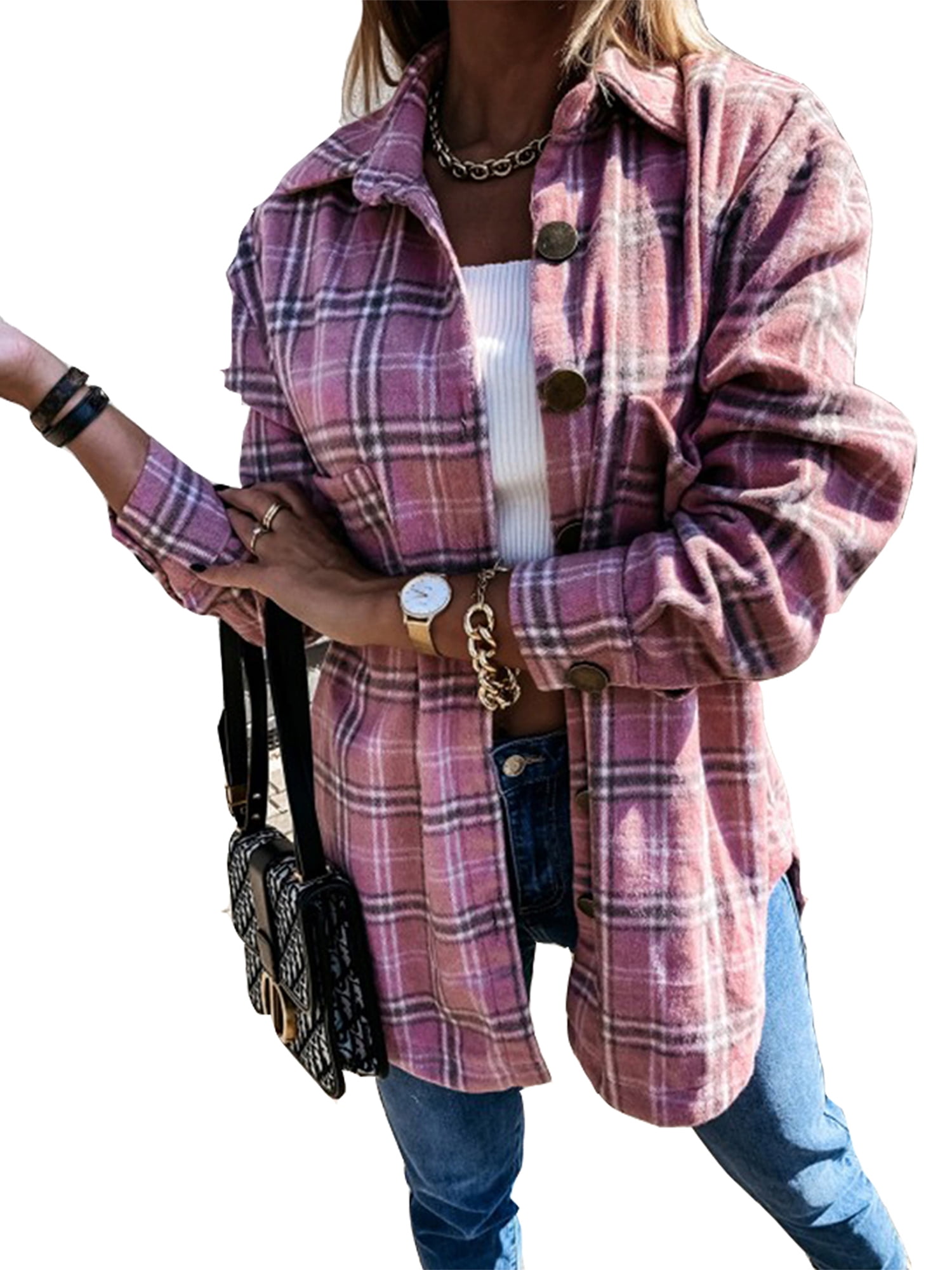 Sunisery Flannel Shirts for Women Plaid Jacket Long Sleeve Button