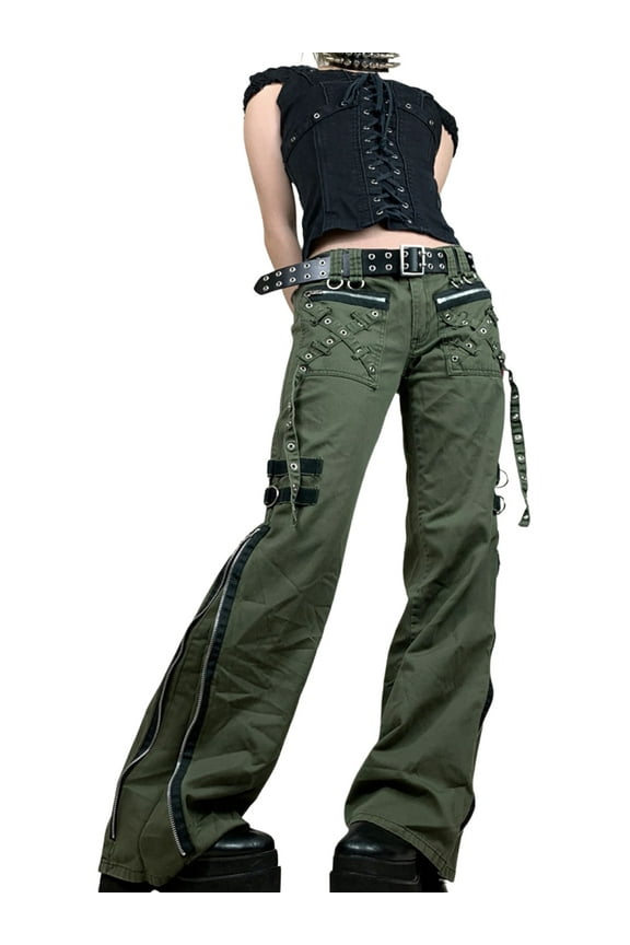 Gothic Cargo Jeans for Women Wide Straight Leg Punk Grunge Baggy Pants Aesthetic Y2k Trousers Streetwear with Pockets