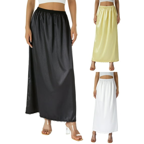 Sunisery Half Slip for Women Satin Long Underskirt Dress Extender Lace Trim Maxi Skirt for Under Dresses Slip