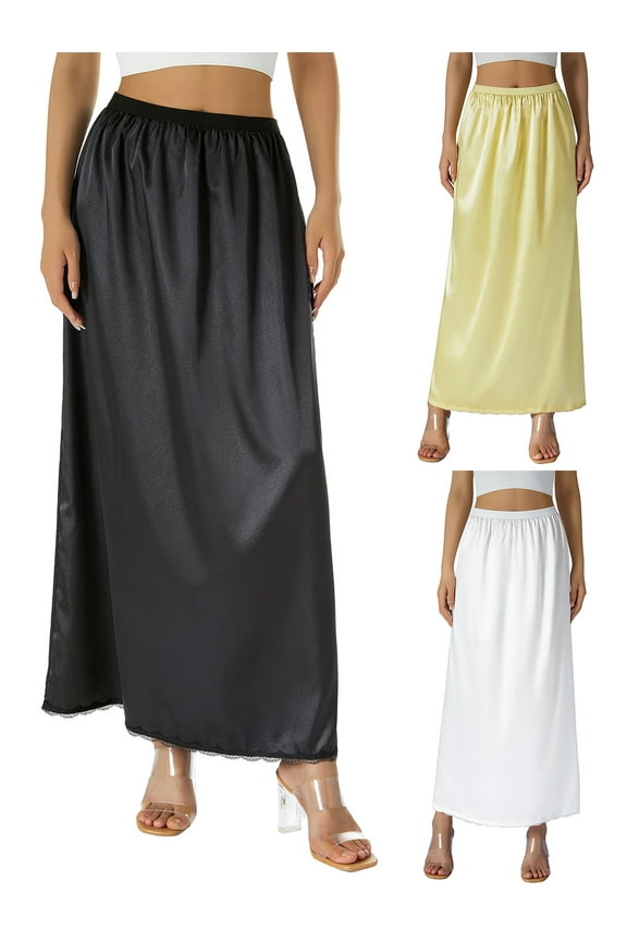 Half Slip for Women Satin Long Underskirt Dress Extender Lace Trim Maxi Skirt for Under Dresses Slip