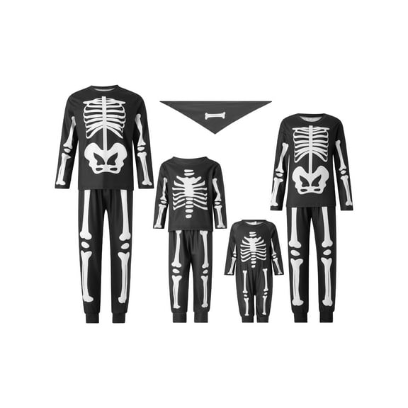 Sunisery Halloween Family Pajamas Matching Sets Halloween Skeleton Sleepwear for Adults and Kids Holiday PJS Set