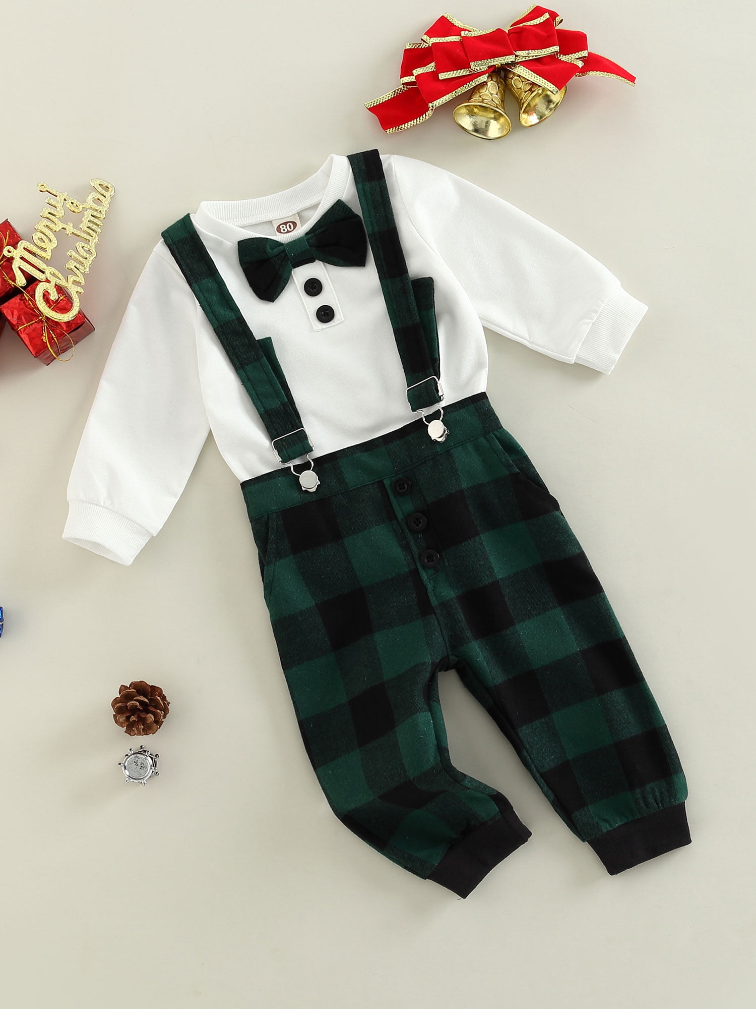 Baby boy plaid top christmas outfit