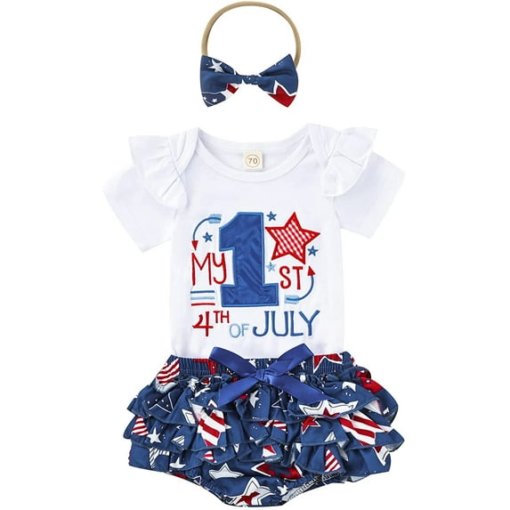 Tiqanon Infant Clothes 4th of July Baby Girl Outfit Print Romper And Skirt