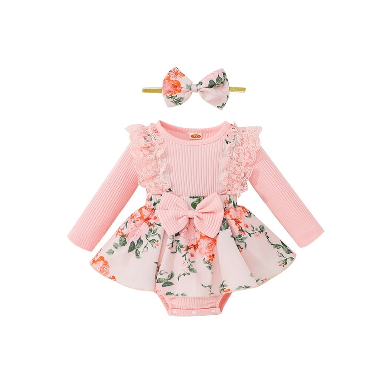 Sunisery Infant Newborn Baby Girls Fall Winter Corduroy Dress Long Sleeve Romper Ruffle Floral Bodysuit Fluffy Cardigan Set Infant Girl s Size 12