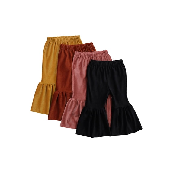 Sunisery Kids Toddler Baby Girl Long Pants Bell Bottom Corduroy Flared Trousers Ruffle Leggings Fall Winter Clothes Black 2-3 Years