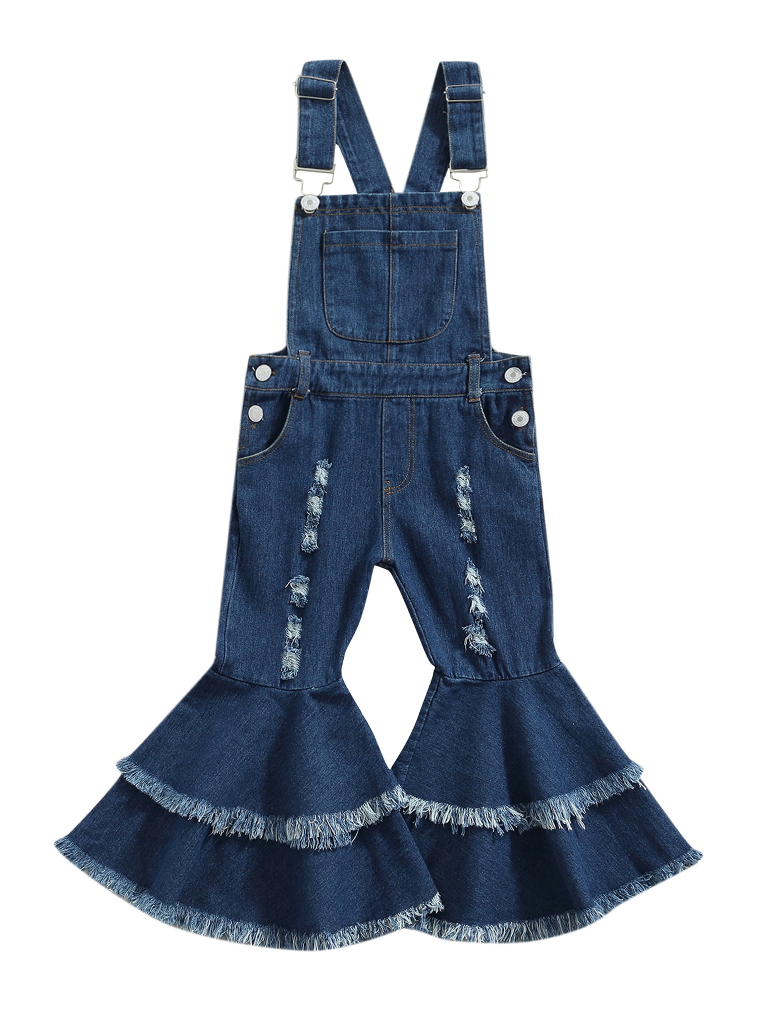 Teen Girls Ripped Denim Overall Jumpsuit