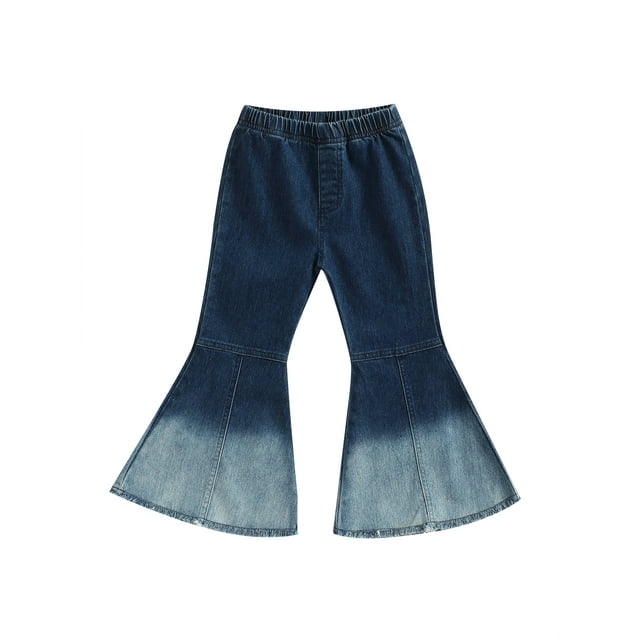 Sunisery Kids Toddler Girl Denim Bell Bottom Flared Pants High Waist Solid Wide Legs Elastic Waist Jeans
