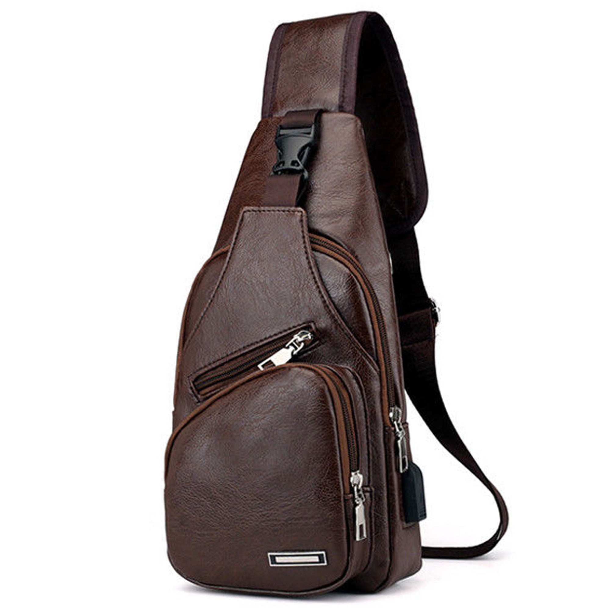 Sunisery Male Leather Sling Chest Pack USB Hole Travel Crossbody Bag ...