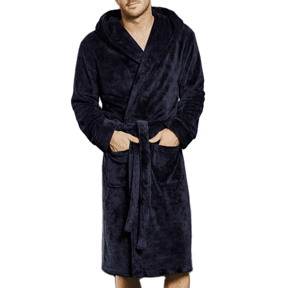 Sunisery Men Fall Winter Warm Long Sleeve Flannel Sleepwear Robe Shawl Bathrobe Pajamas Nightwear