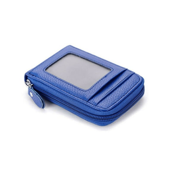 Sunisery Men Portable Wallet Solid Color Leather Credit Card Holder RFID Blocking Zipper Pocket Bags