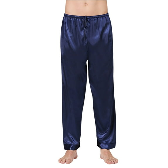 Sunisery Men Satin Silk Sleep Buttoms Long Pants Nightwear Summer Sleepwear Solid Length Pants S-XL