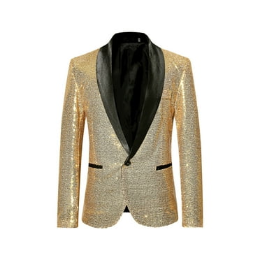 Metallic Sequin Blazer for Men Long Sleeve Lapel Shiny Cardigan Coat ...