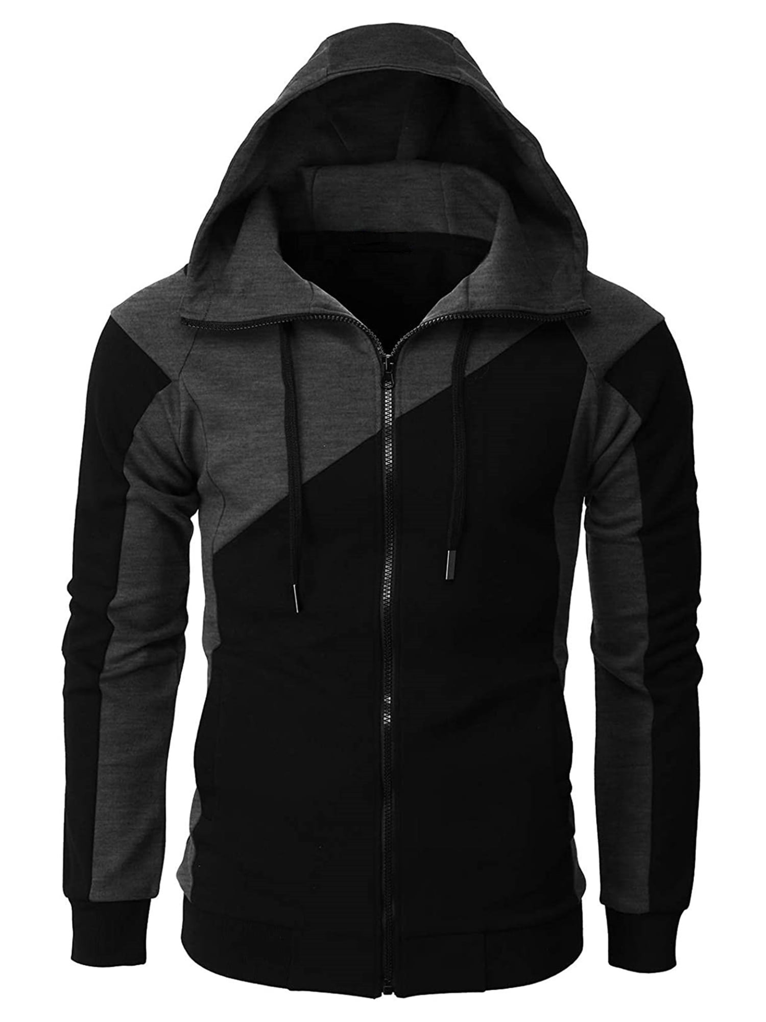 Sunisery Men's Zip Up Hoodie Pullover Jacket Long Sleeve Contrast Color Drawstring Sweatshirt