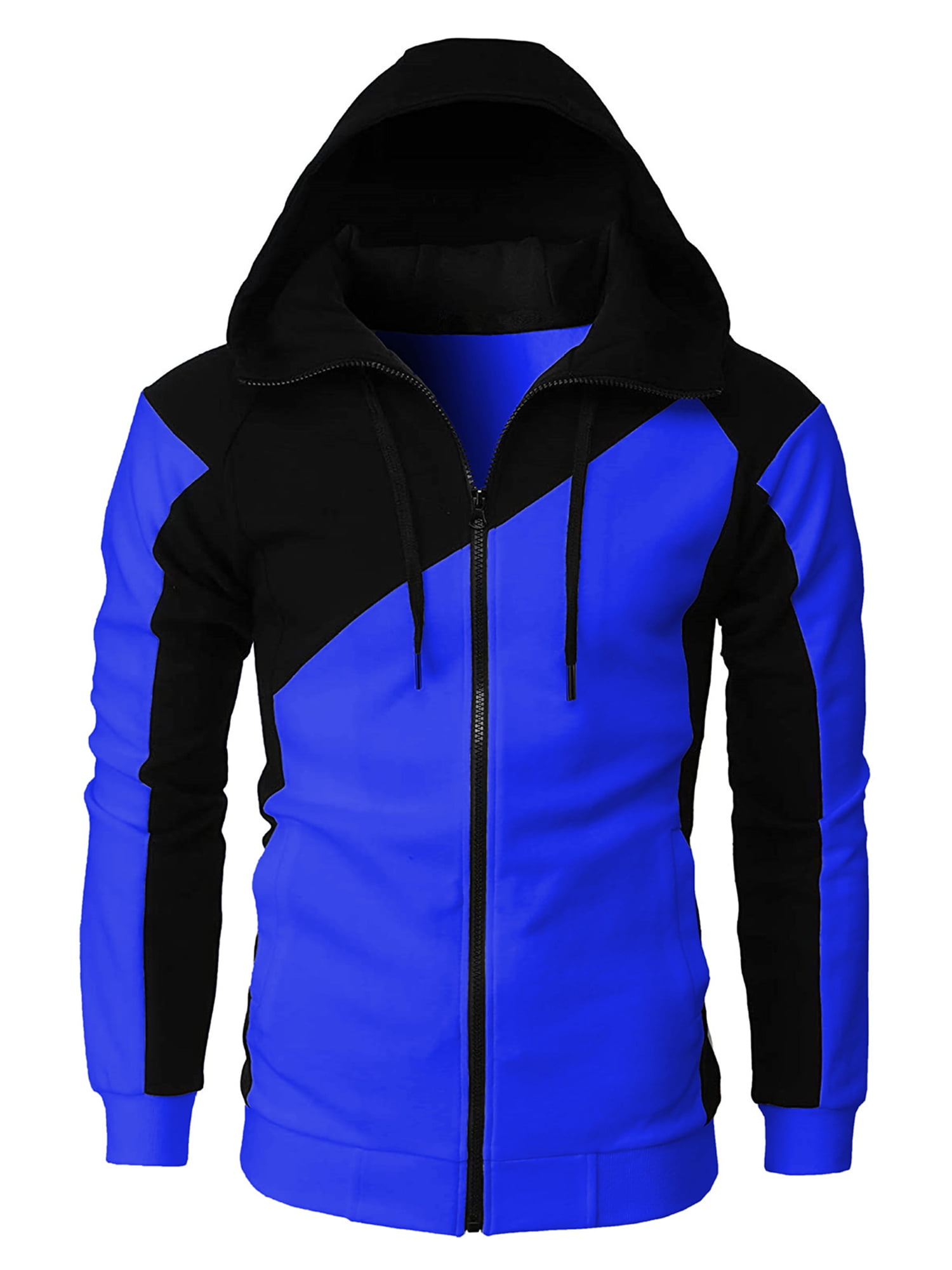 Sunisery Men's Zip Up Hoodie Pullover Jacket Long Sleeve Contrast Color