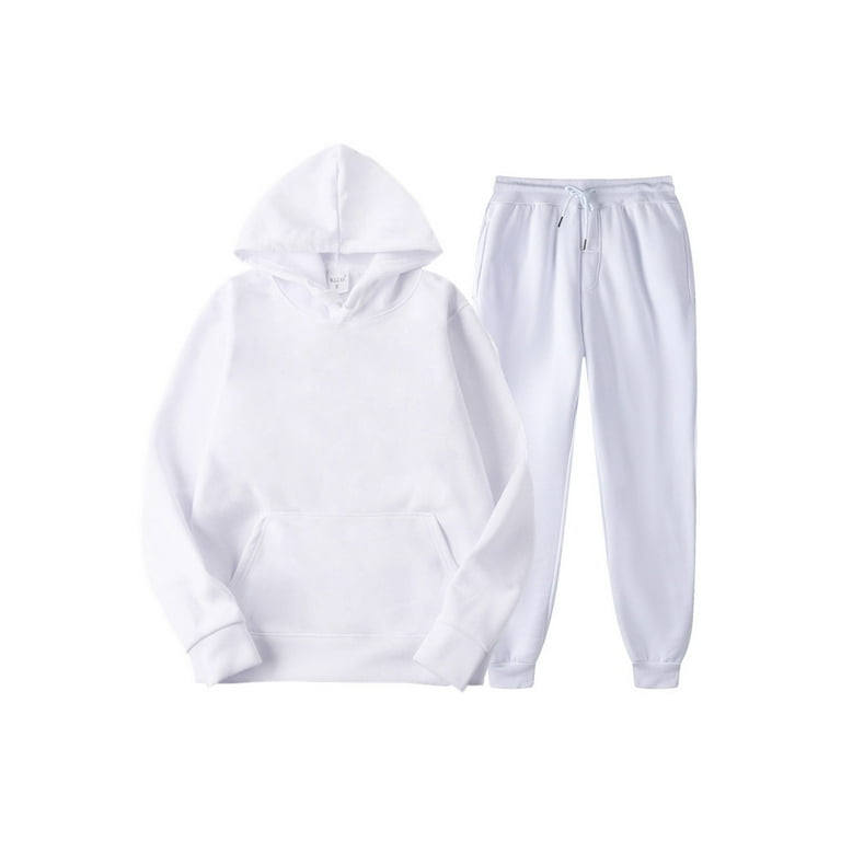 Sunisery Mens 2Pcs Tracksuit Outfit Athletic Sports Casual Sweatsuit  Tracksuit Long Sleeve Hoodie and Workout Running Pants White L - Walmart.com