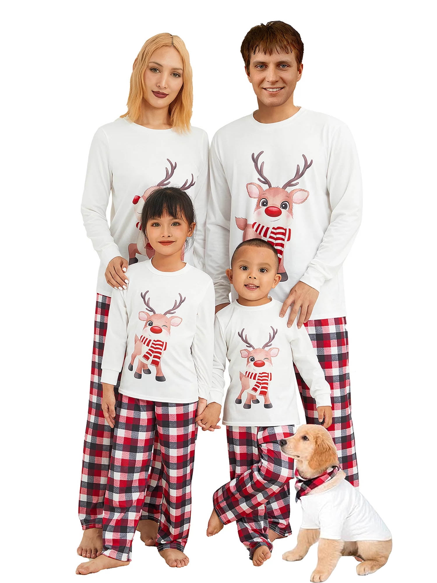 Sunisery Merry Christmas Family Matching Pajamas Sets Plaid Deer Print