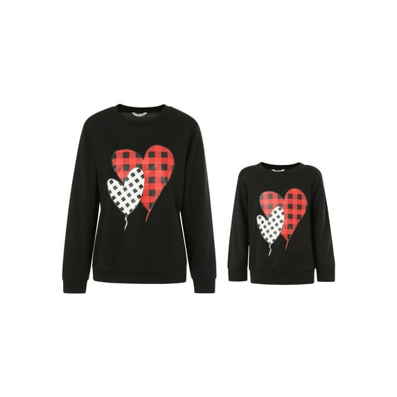 Sunisery Mommy and Me Valentine's Day Matching Outfits Love Heart Print Sweatshirt Mama Girl Long Sleeve Pullover Clothes