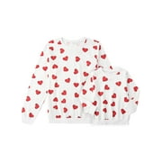 SUNISERY Mommy and Me Valentine's Day Matching Outfits Love Heart Print Sweatshirt Mama Girl Long Sleeve Pullover Clothes