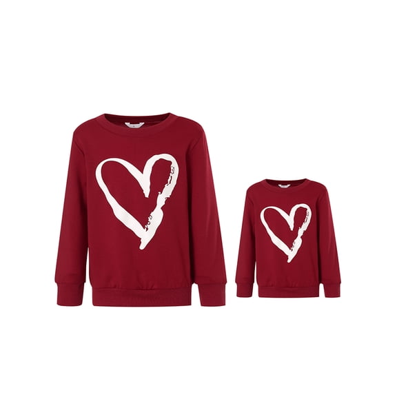Sunisery Mommy and Me Valentine's Day Matching Outfits Love Heart Print Sweatshirt Mama Girl Long Sleeve Pullover Clothes