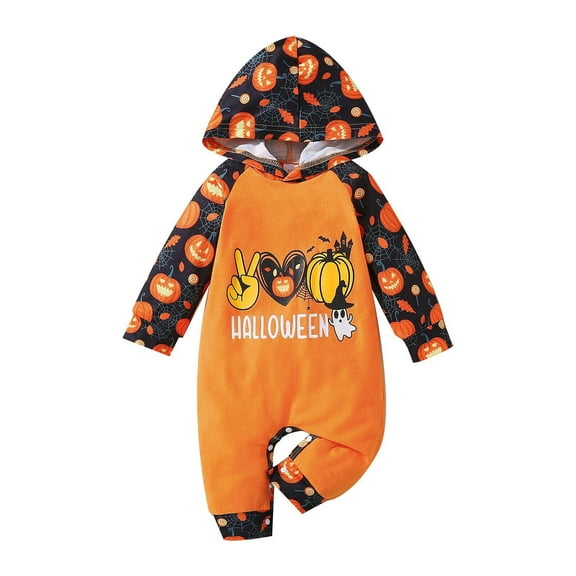 Sunisery Newborn Baby Boy Girl Halloween Romper Cute Pumpkin Print Hooded Jumpsuit One Piece Outfits Unisex Infants Clothes
