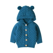 Sunisery Newborn Baby Girls Boys Knit Cardigan Ear Hooded Sweater, Infant Button-Down Cotton Outwear