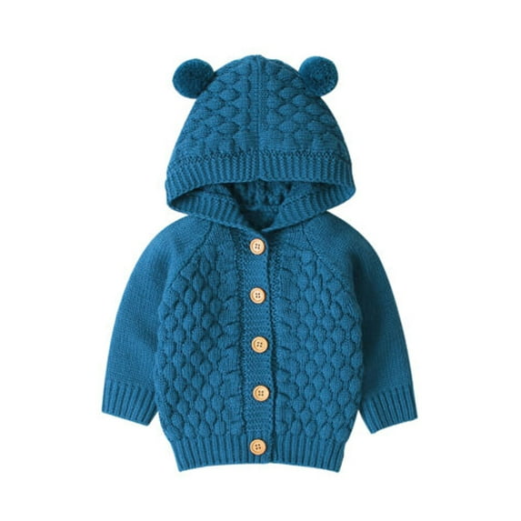 Sunisery Newborn Baby Girls Boys Knit Cardigan Ear Hooded Sweater, Infant Button-Down Cotton Outwear