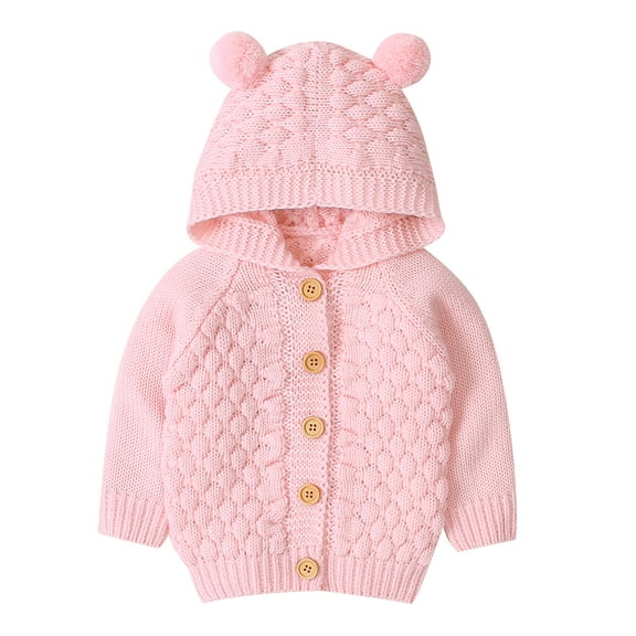 Sunisery Newborn Baby Girls Boys Knit Cardigan Ear Hooded Sweater, Infant Button-Down Cotton Outwear